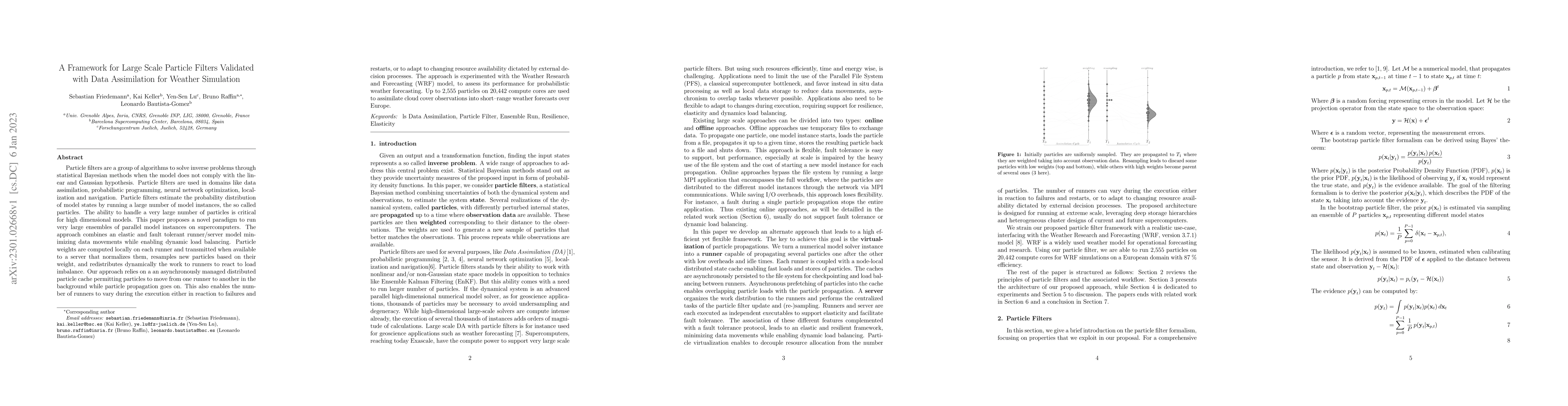 Thumbnail for A Framework for Large Scale Particle Filters Validated with Data
  Assimilation for Weather Simulation