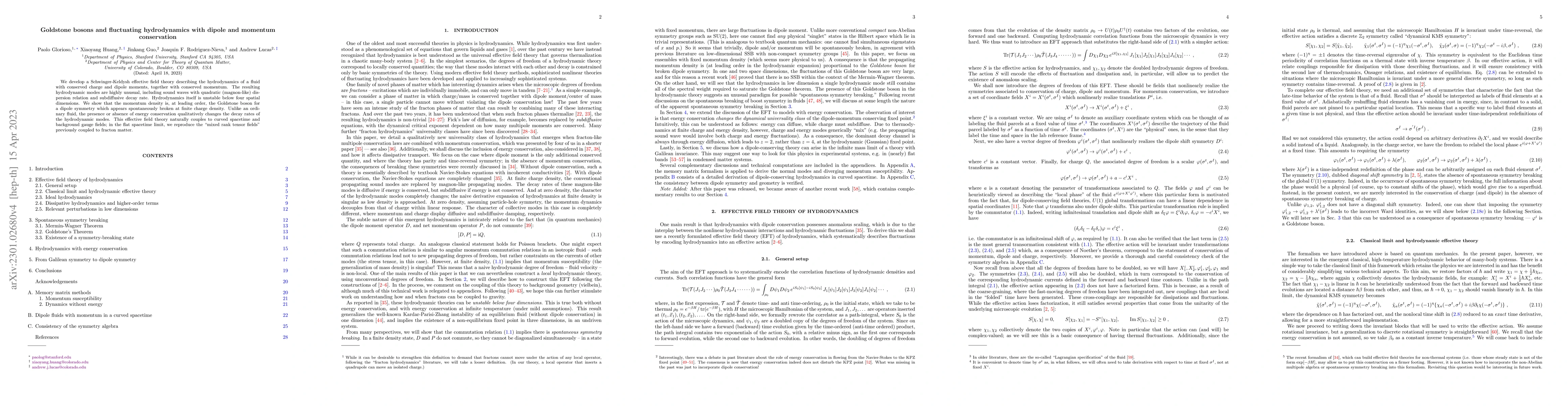 Thumbnail for Goldstone bosons and fluctuating hydrodynamics with dipole and momentum
  conservation