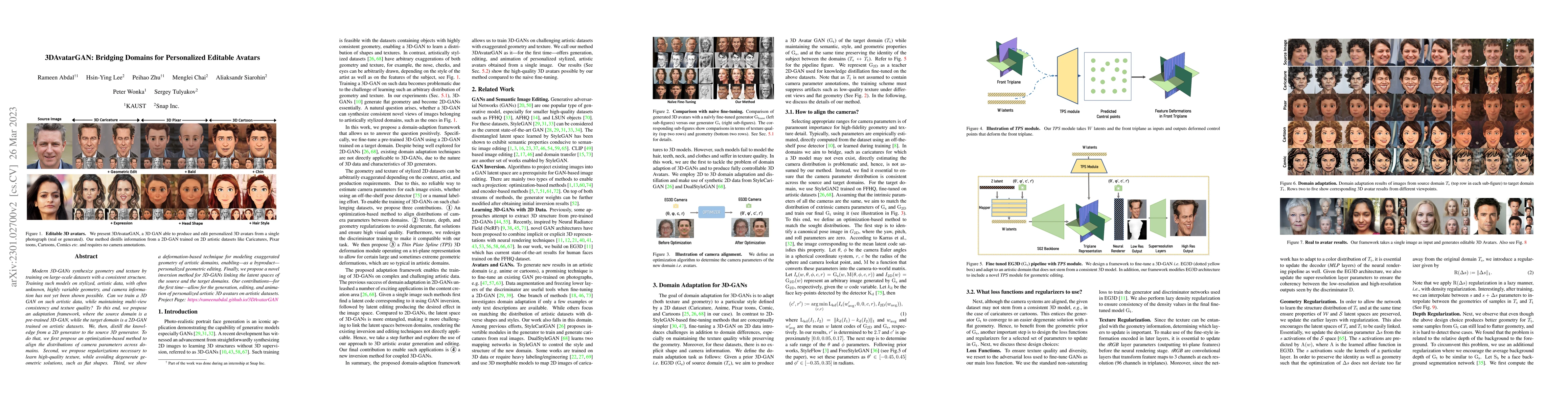 Thumbnail for 3DAvatarGAN: Bridging Domains for Personalized Editable Avatars