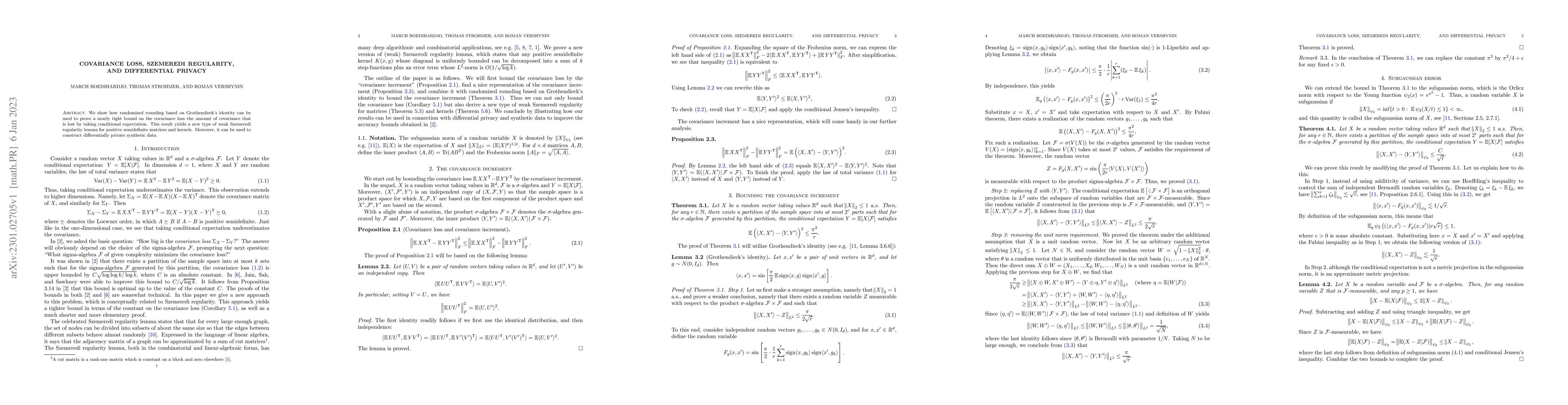 Thumbnail for Covariance loss, Szemeredi regularity, and differential privacy