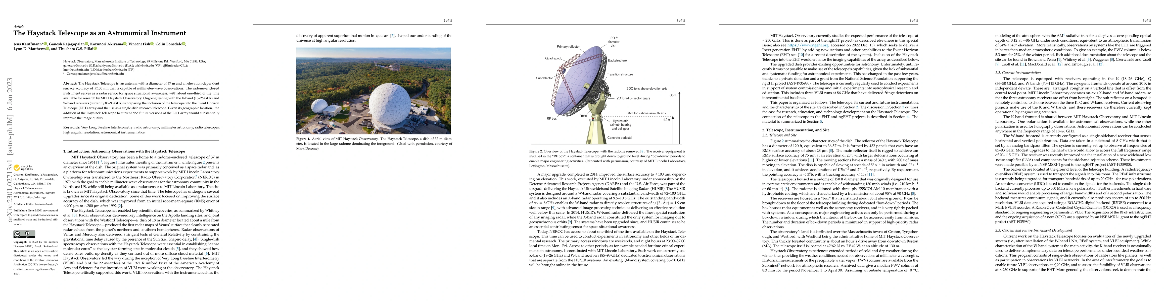 Thumbnail for The Haystack Telescope as an Astronomical Instrument