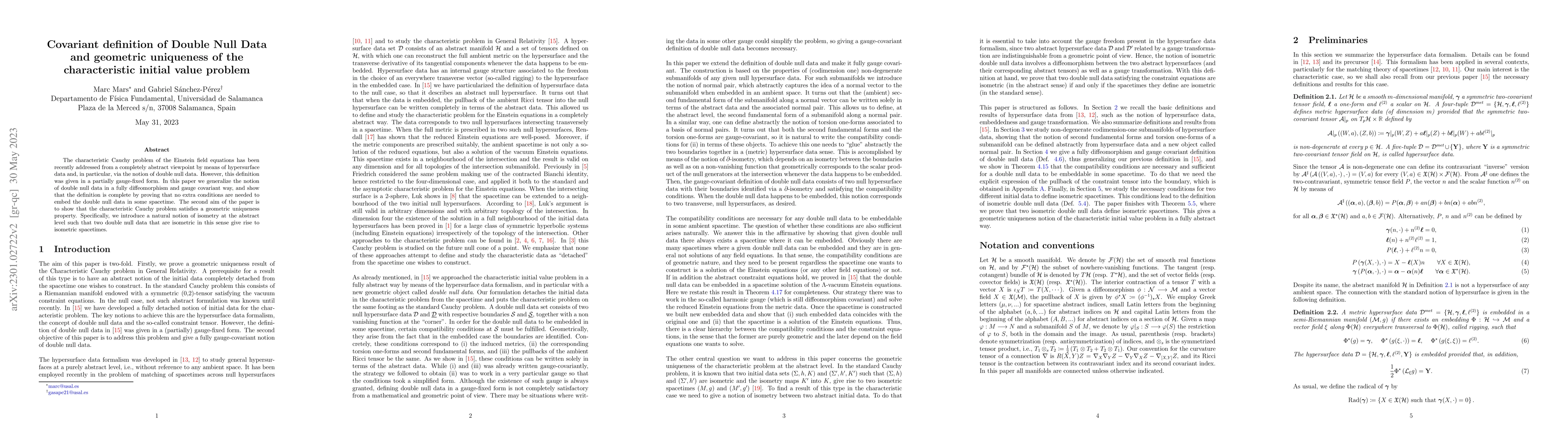 Thumbnail for Covariant definition of Double Null Data and geometric uniqueness of the
  characteristic initial value problem