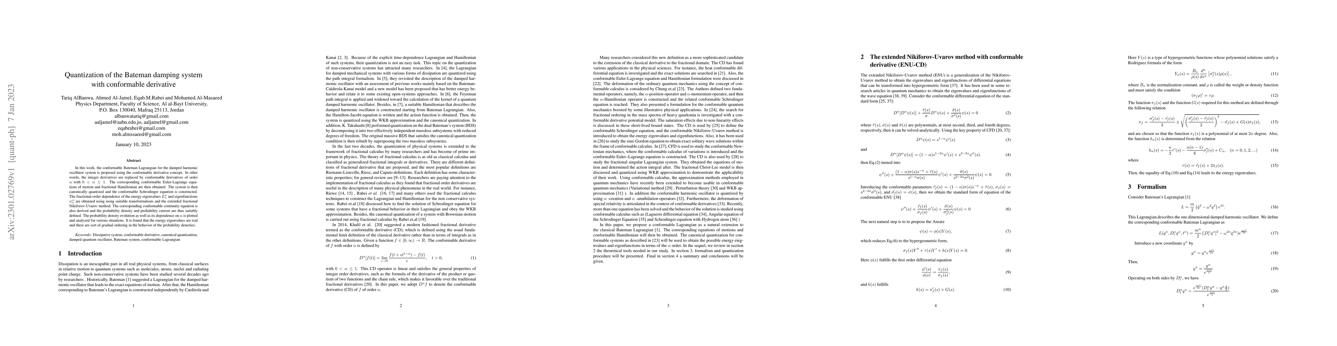 Thumbnail for Quantization of the Bateman damping system with conformable derivative