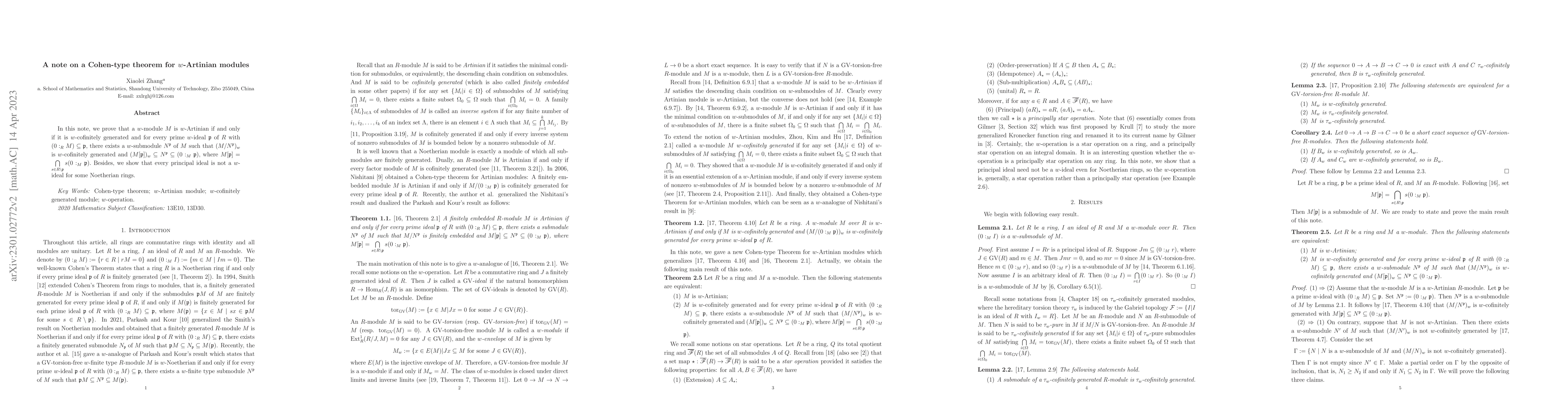 Thumbnail for A note on a Cohen-type theorem for $w$-Artinian modules