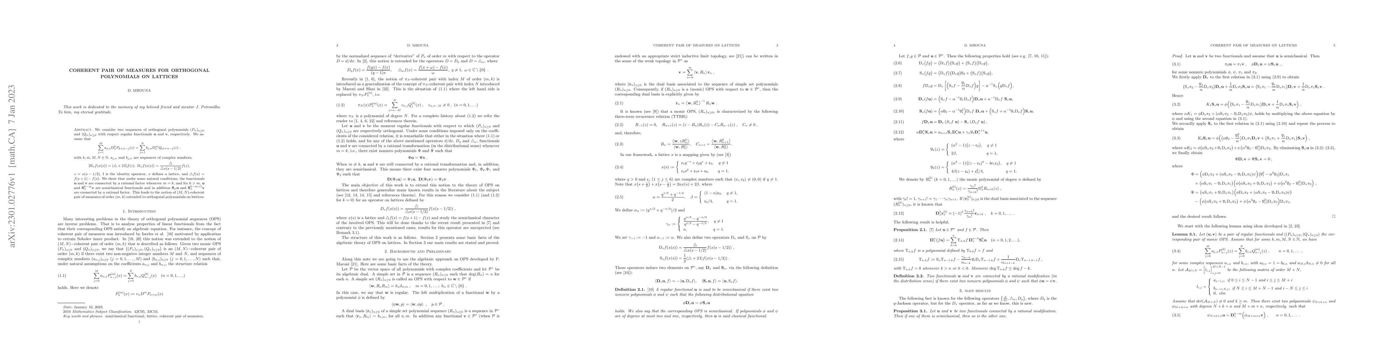 Thumbnail for Coherent pair of measures for orthogonal polynomials on lattices