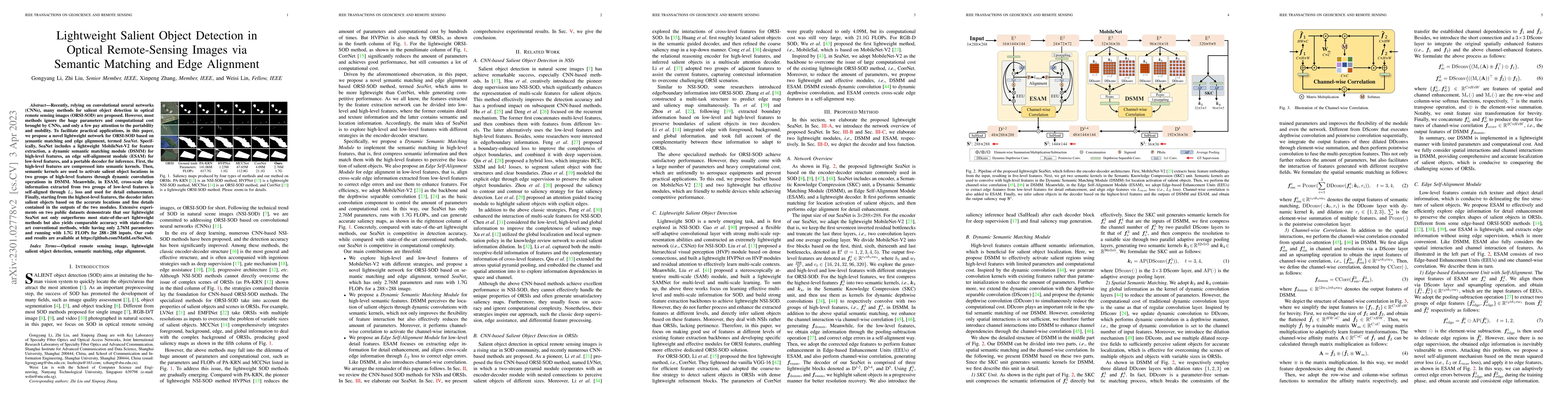 Thumbnail for Lightweight Salient Object Detection in Optical Remote-Sensing Images
  via Semantic Matching and Edge Alignment