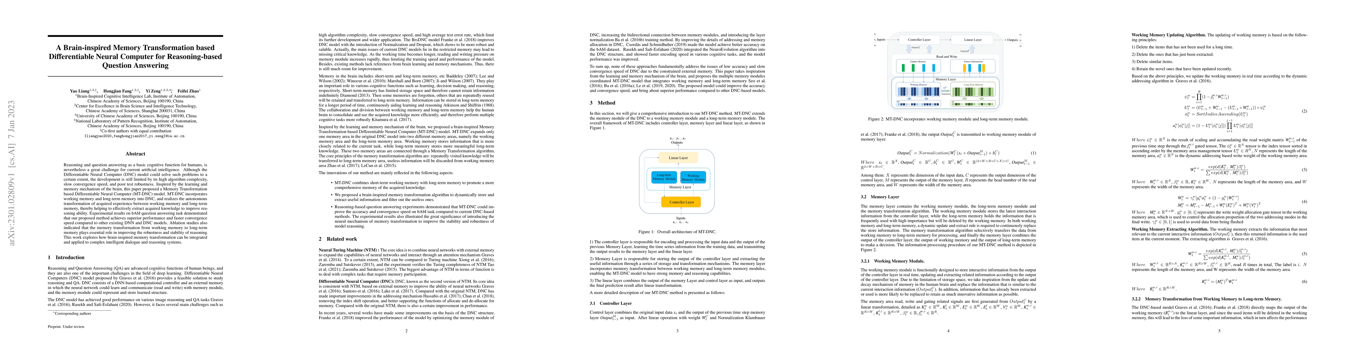 Thumbnail for A Brain-inspired Memory Transformation based Differentiable Neural
  Computer for Reasoning-based Question Answering