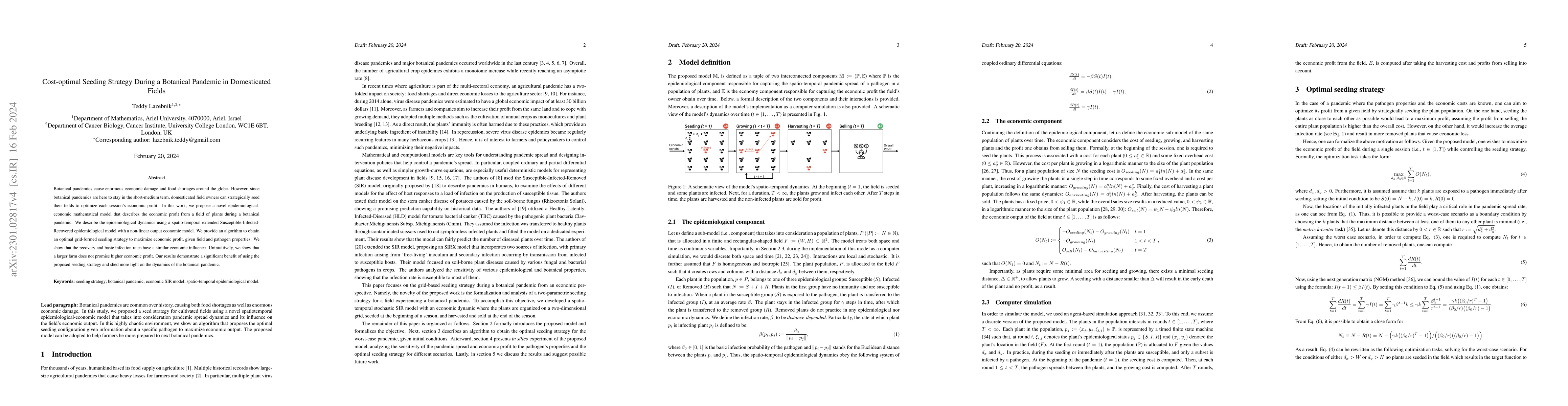 Thumbnail for Cost-optimal Seeding Strategy During a Botanical Pandemic in
  Domesticated Fields