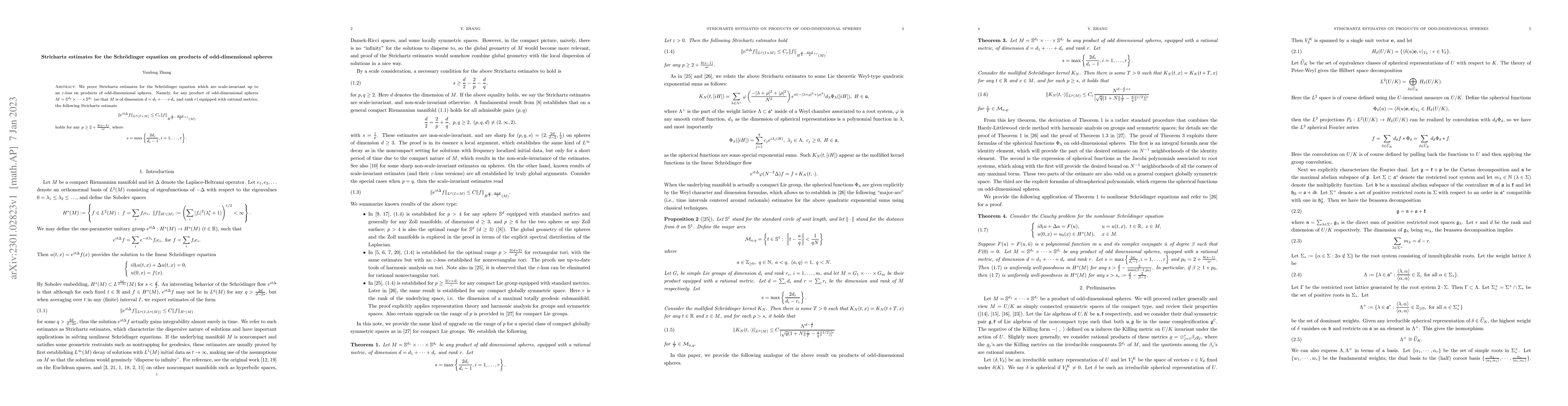 Thumbnail for Strichartz estimates for the Schr\"odinger equation on products of
  odd-dimensional spheres