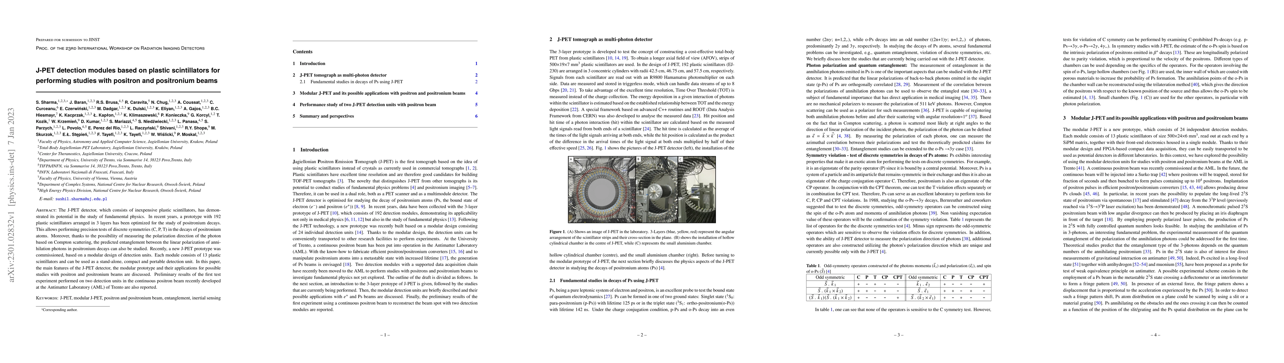 Thumbnail for J-PET detection modules based on plastic scintillators for performing
  studies with positron and positronium beams