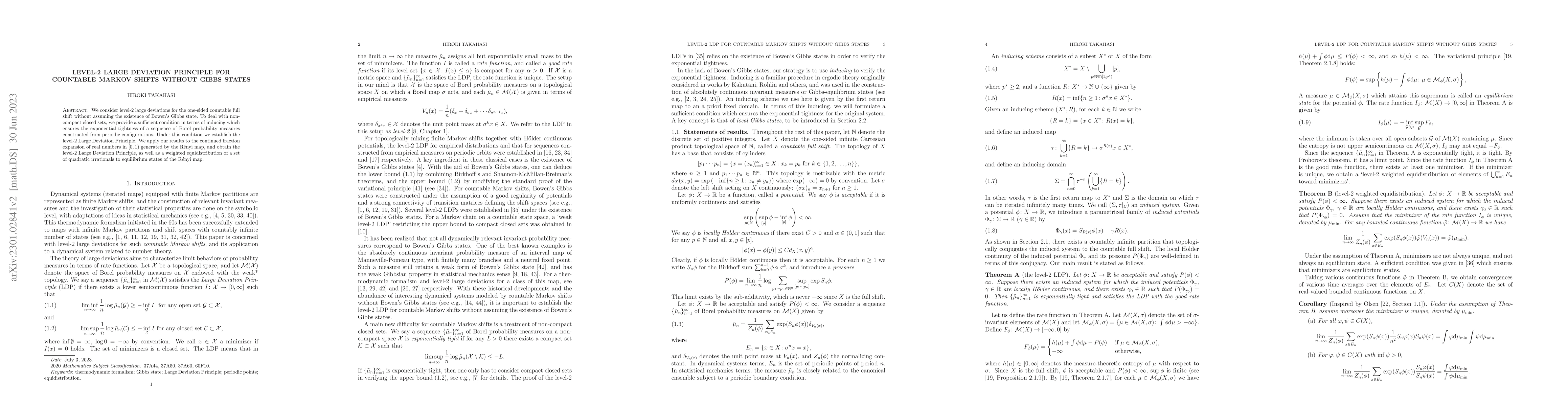 Thumbnail for Level-2 large deviation principle for countable Markov shifts without
  Gibbs states