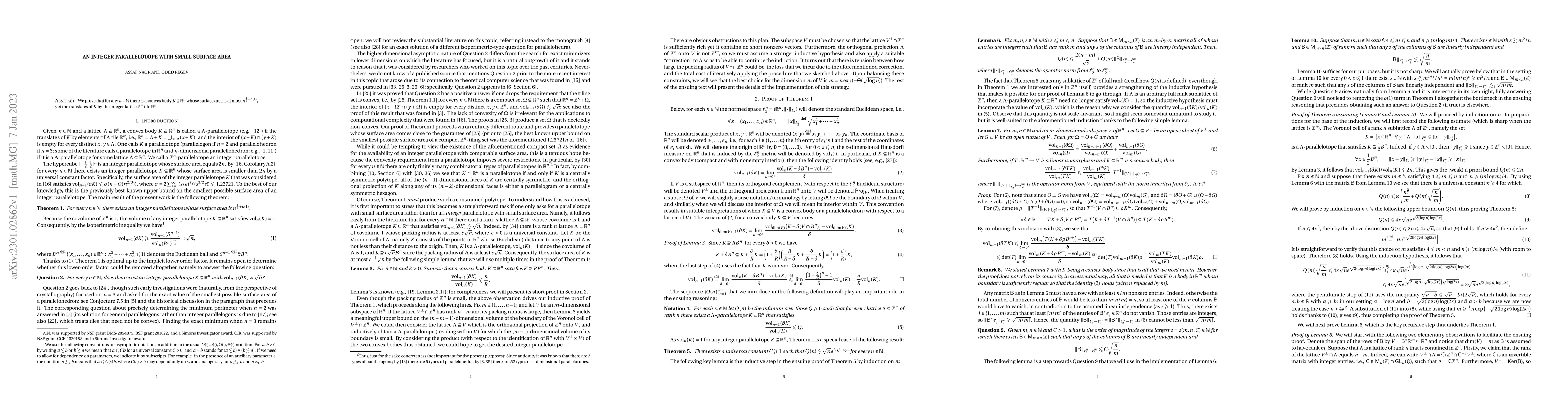 Thumbnail for An integer parallelotope with small surface area