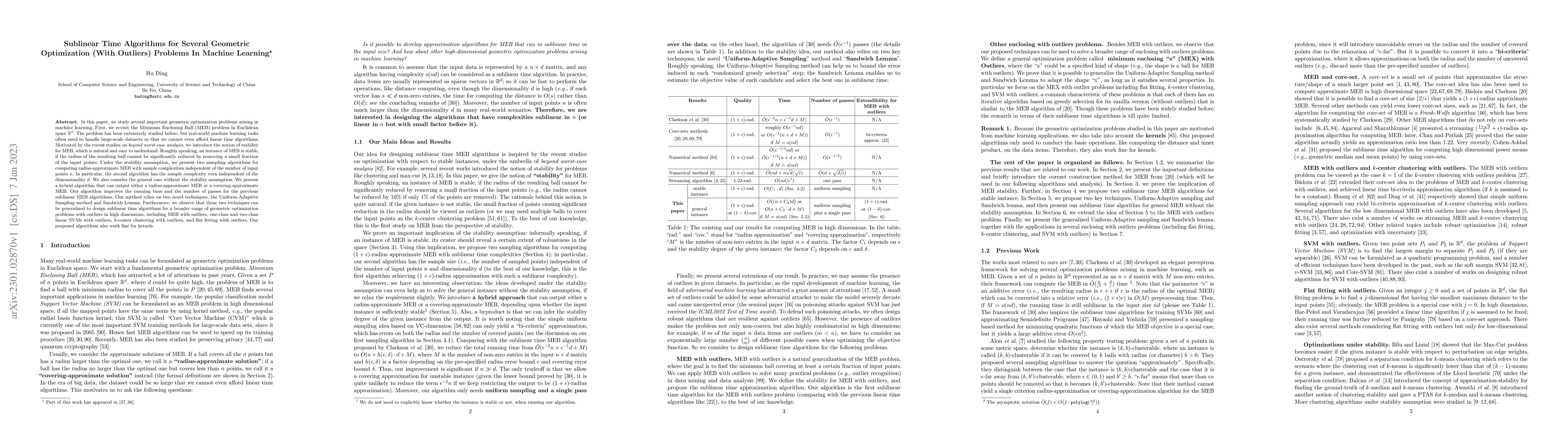 Thumbnail for Sublinear Time Algorithms for Several Geometric Optimization (With
  Outliers) Problems In Machine Learning
