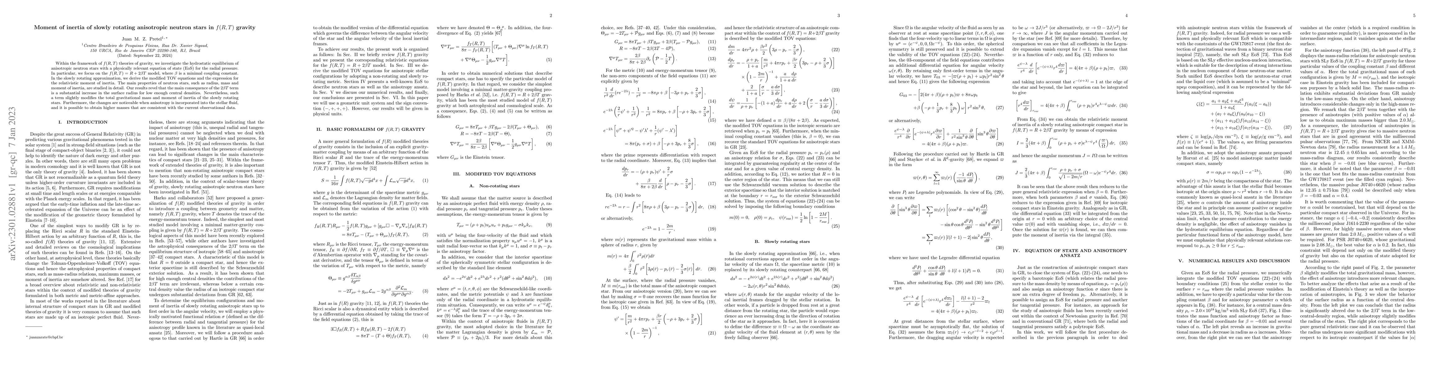 Thumbnail for Moment of inertia of slowly rotating anisotropic neutron stars in
  $f(R,T)$ gravity