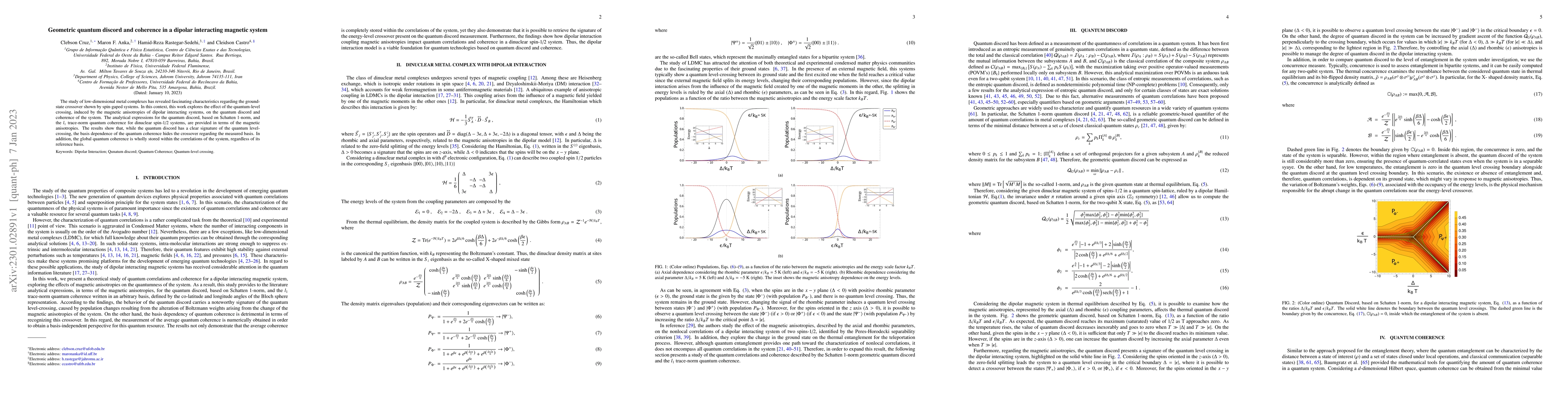 Thumbnail for Geometric quantum discord and coherence in a dipolar interacting
  magnetic system