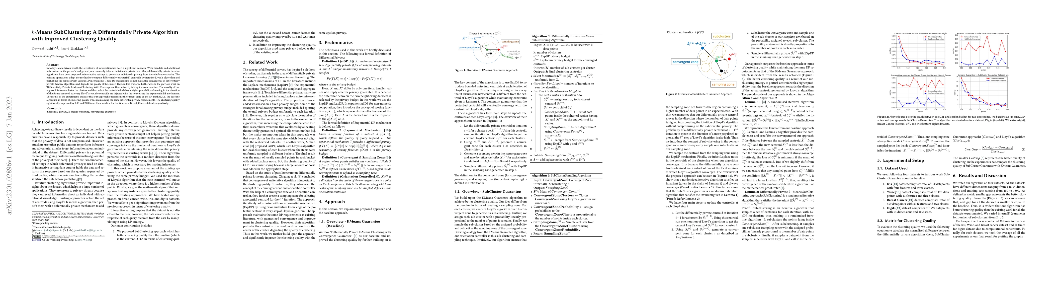 Thumbnail for k-Means SubClustering: A Differentially Private Algorithm with Improved
  Clustering Quality