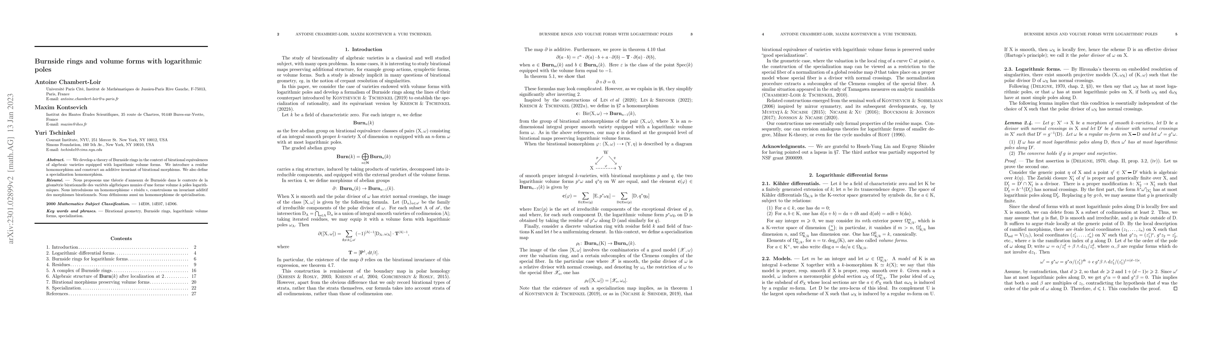 Thumbnail for Burnside rings and volume forms with logarithmic poles