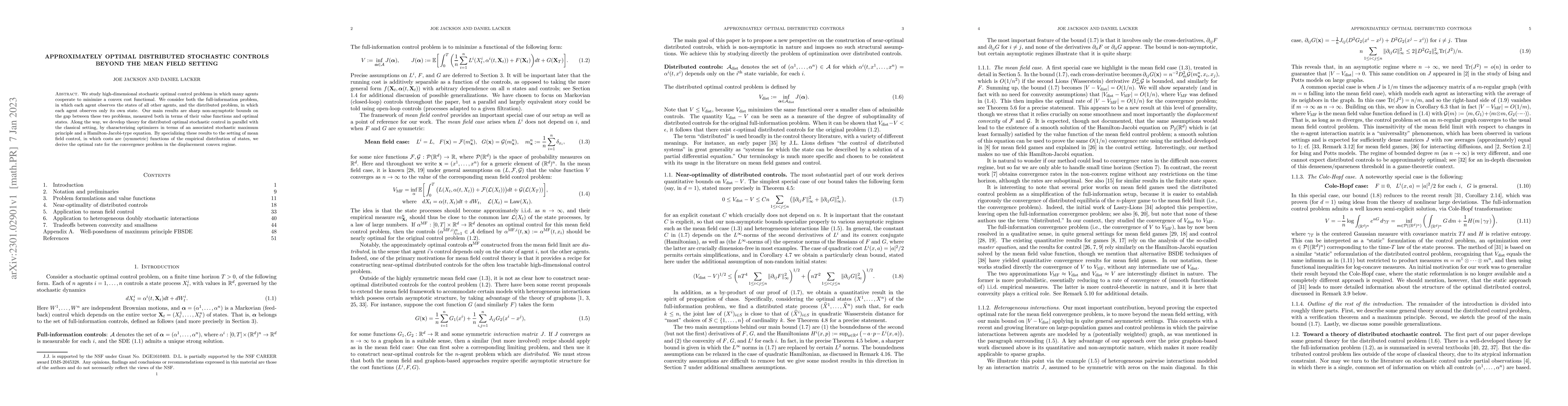 Thumbnail for Approximately optimal distributed stochastic controls beyond the mean
  field setting
