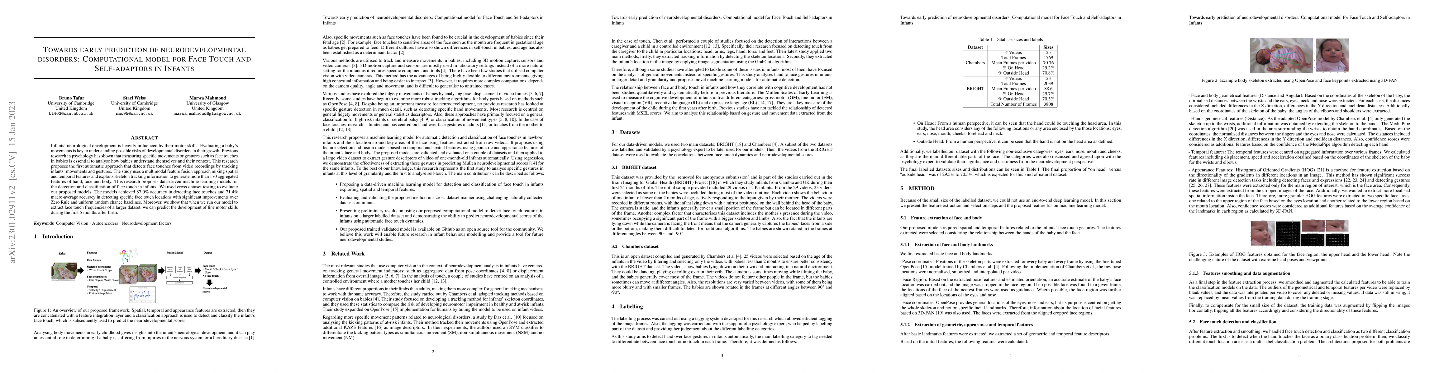 Thumbnail for Towards early prediction of neurodevelopmental disorders: Computational
  model for Face Touch and Self-adaptors in Infants