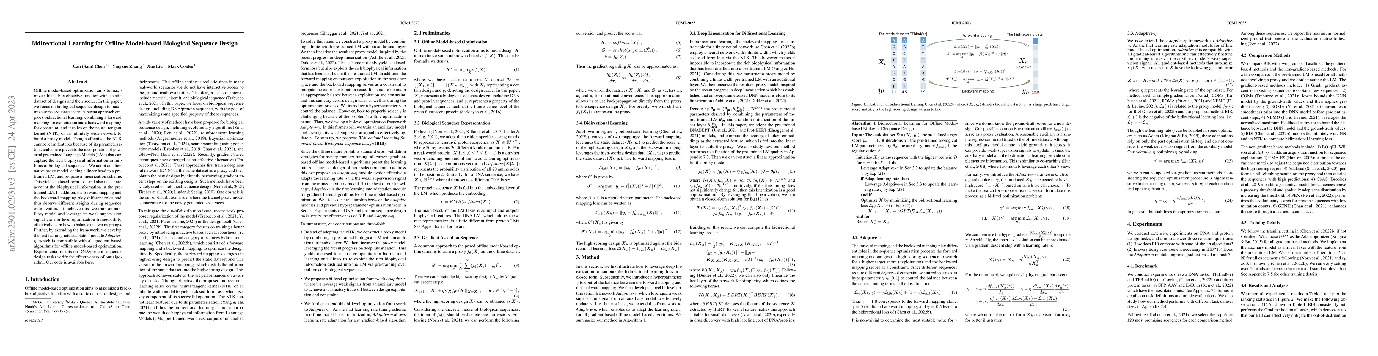 Thumbnail for Bidirectional Learning for Offline Model-based Biological Sequence
  Design