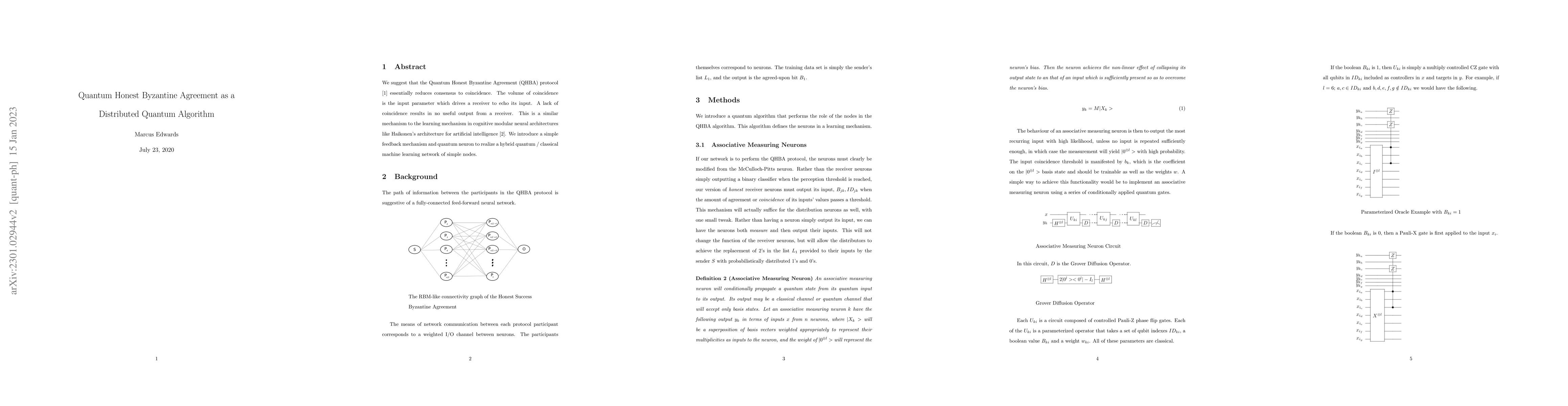 Thumbnail for Quantum Honest Byzantine Agreement as a Distributed Quantum Algorithm
