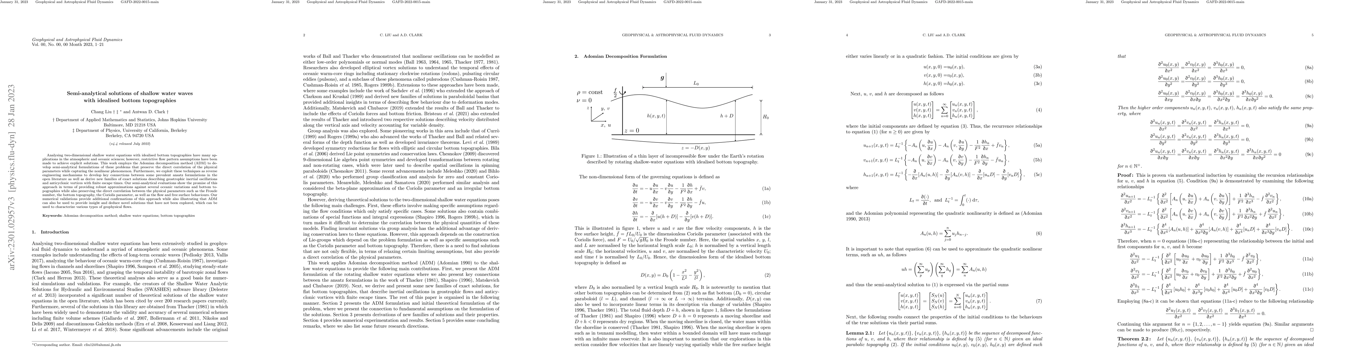 Thumbnail for Semi-Analytical Solutions of Shallow Water Waves with Idealised Bottom
  Topographies