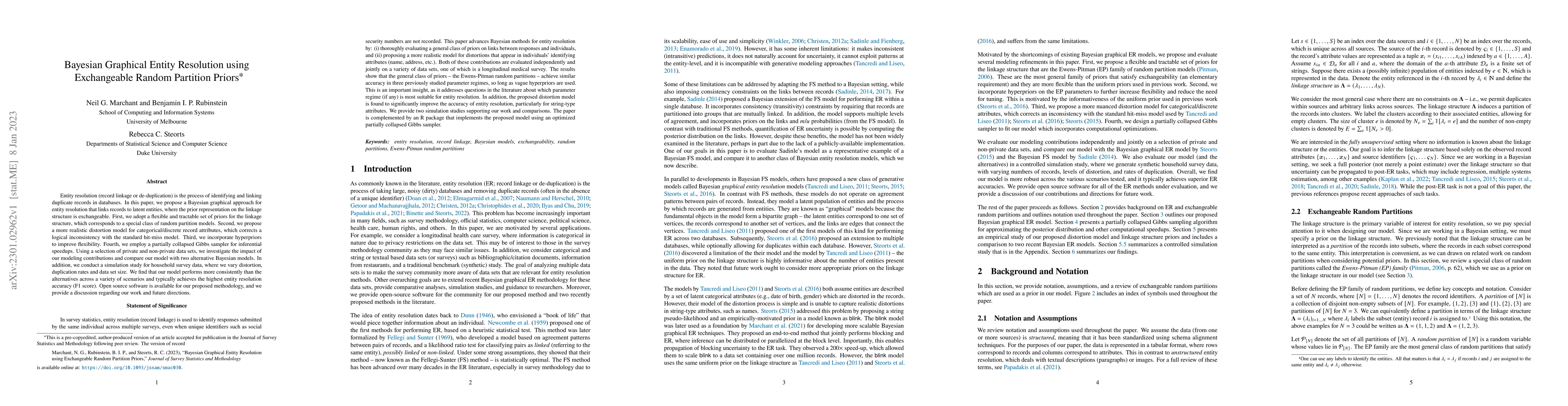 Thumbnail for Bayesian Graphical Entity Resolution Using Exchangeable Random Partition
  Priors