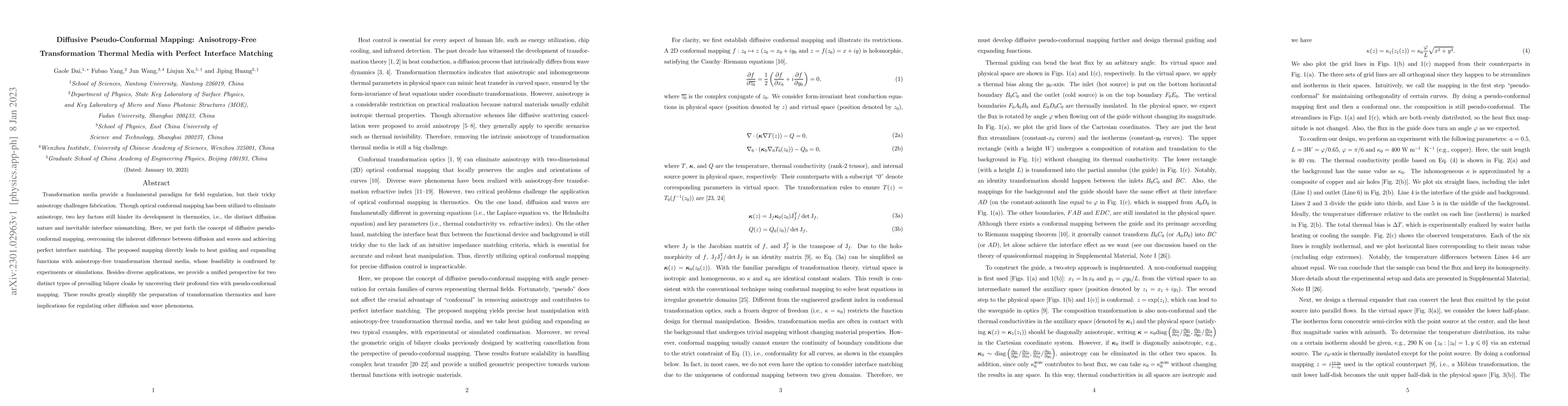 Thumbnail for Diffusive Pseudo-Conformal Mapping: Anisotropy-Free Transformation
  Thermal Media with Perfect Interface Matching