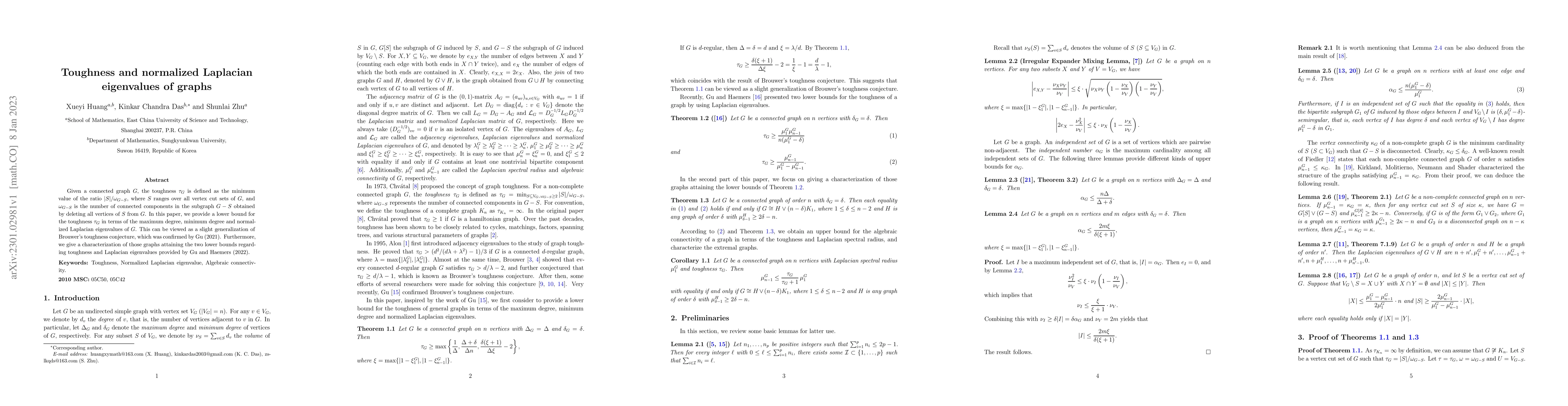 Thumbnail for Toughness and normalized Laplacian eigenvalues of graphs