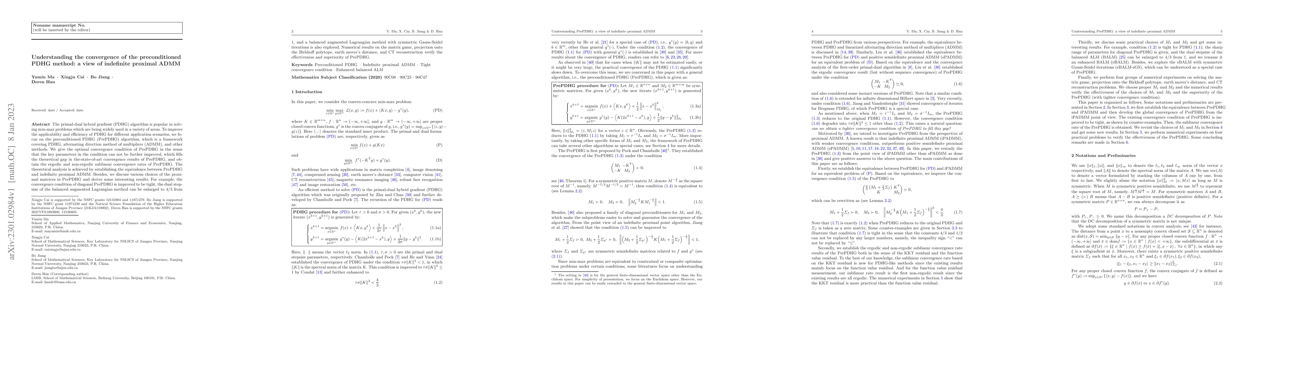 Thumbnail for Understanding the convergence of the preconditioned PDHG method: a view
  of indefinite proximal ADMM