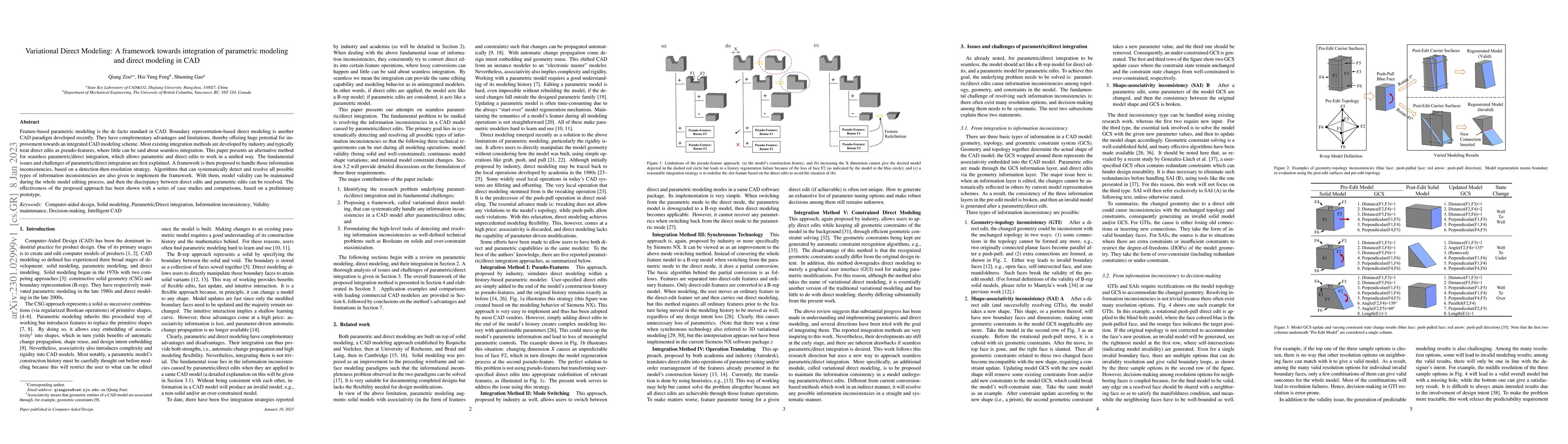 Thumbnail for Variational Direct Modeling: A framework towards integration of
  parametric modeling and direct modeling in CAD