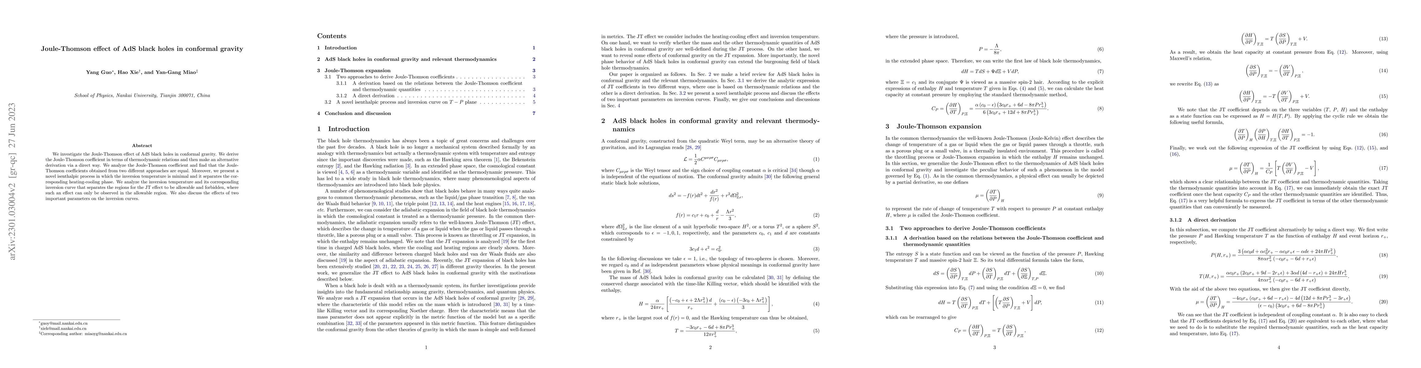 Thumbnail for Joule-Thomson effect of AdS black holes in conformal gravity
