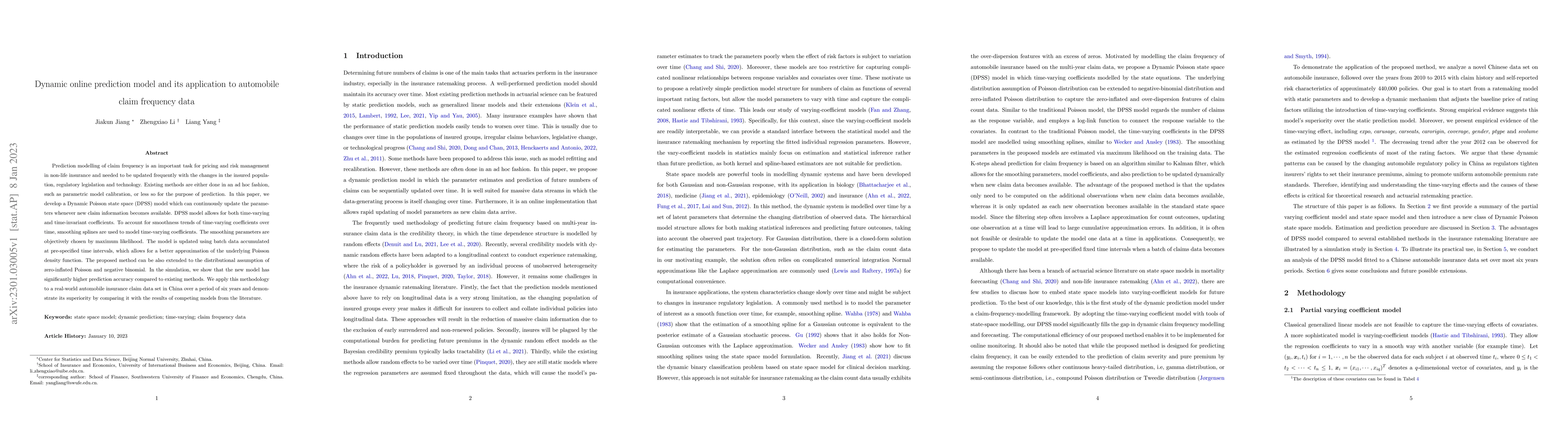 Thumbnail for Dynamic online prediction model and its application to automobile claim
  frequency data