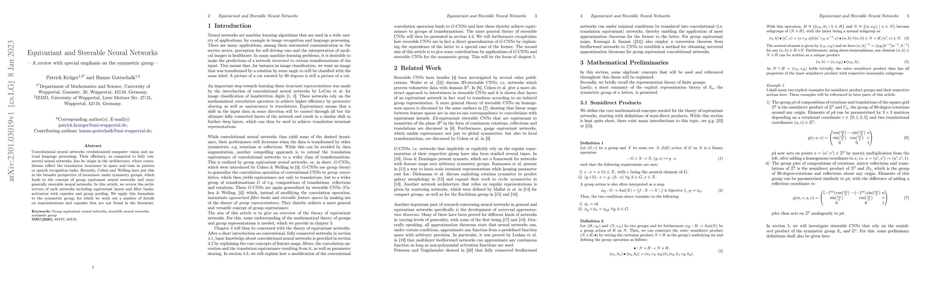 Thumbnail for Equivariant and Steerable Neural Networks: A review with special
  emphasis on the symmetric group