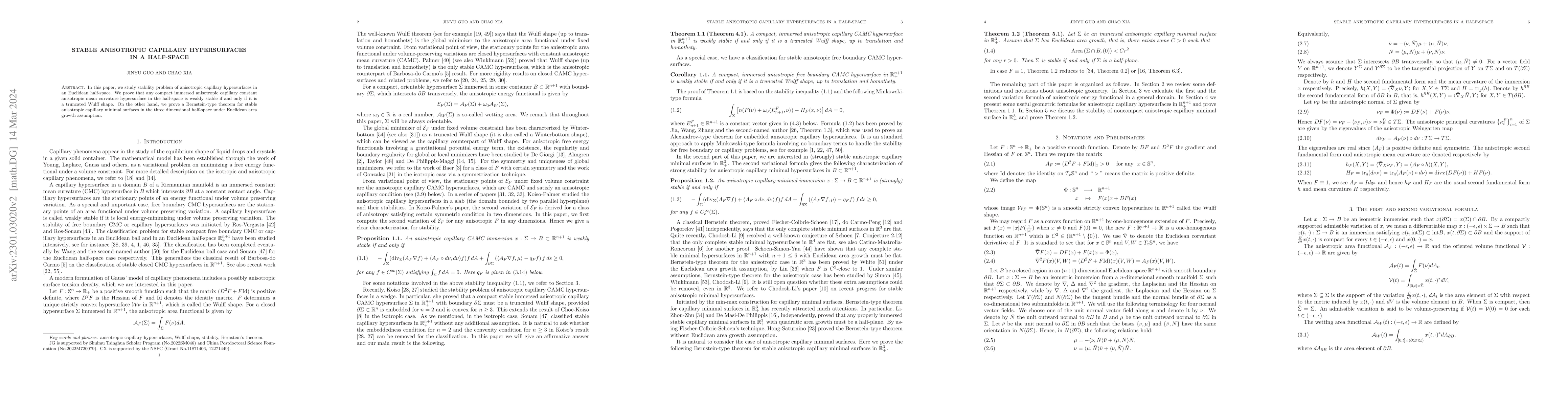 Thumbnail for Stable anisotropic capillary hypersurfaces in a half-space