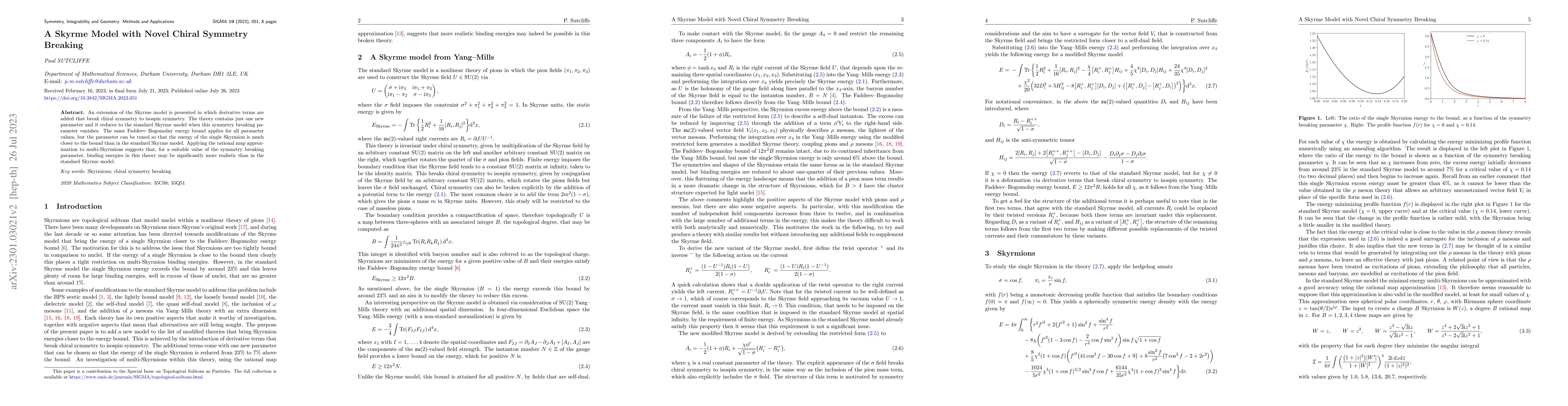 Thumbnail for A Skyrme Model with Novel Chiral Symmetry Breaking