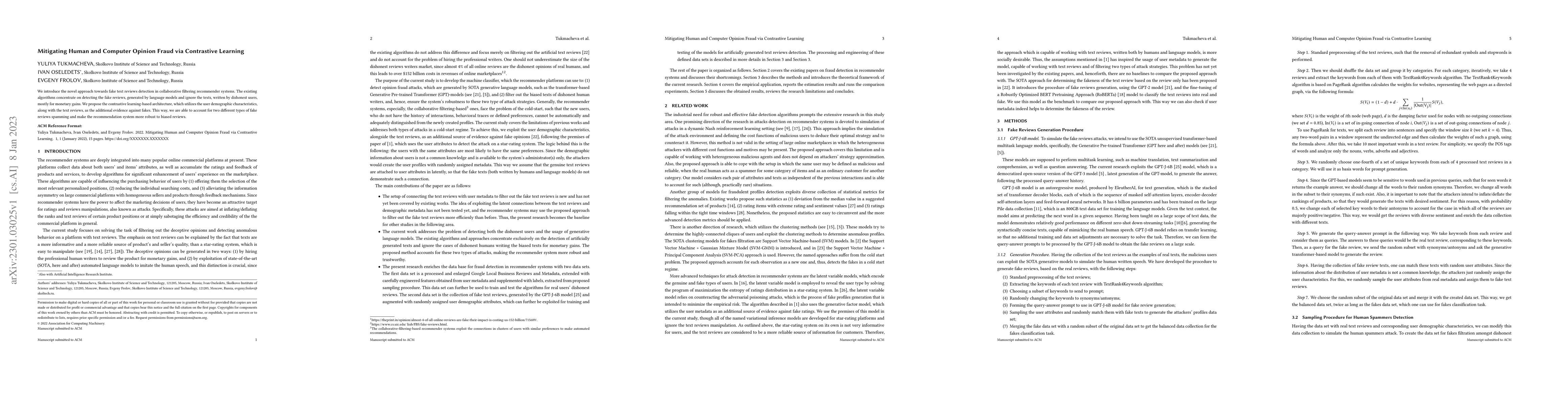 Thumbnail for Mitigating Human and Computer Opinion Fraud via Contrastive Learning