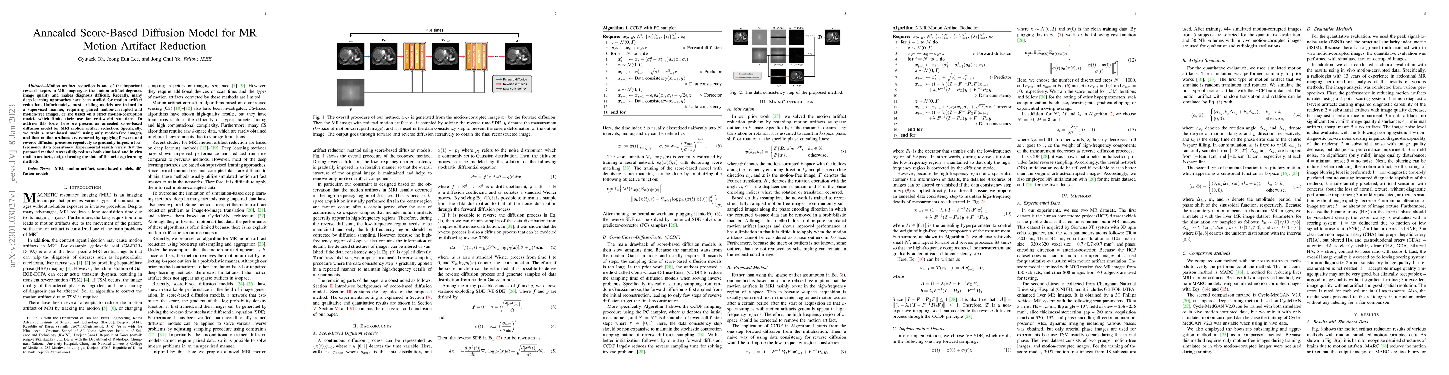 Thumbnail for Annealed Score-Based Diffusion Model for MR Motion Artifact Reduction