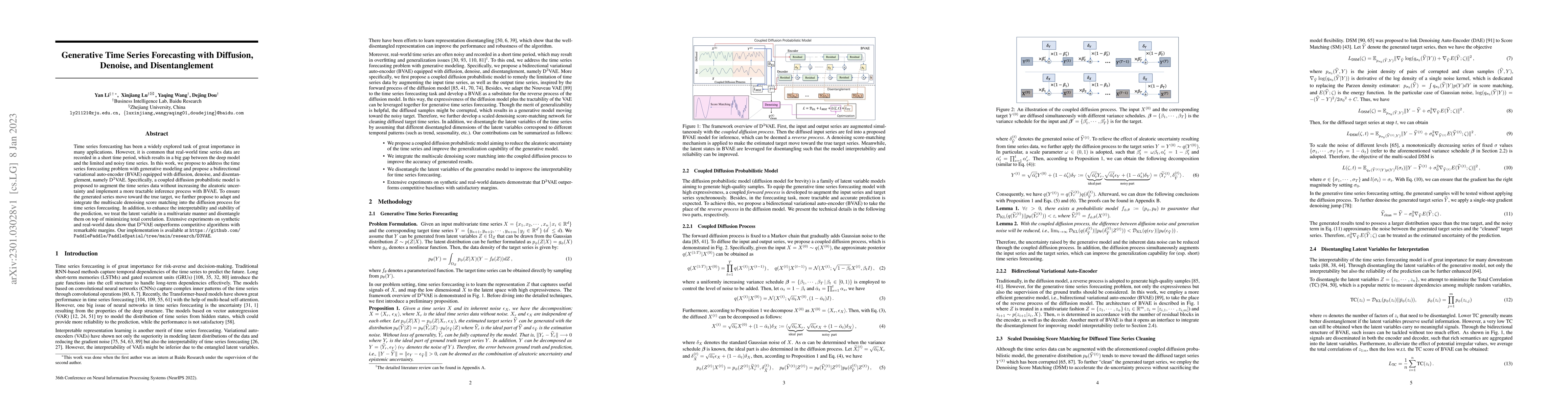 Thumbnail for Generative Time Series Forecasting with Diffusion, Denoise, and
  Disentanglement
