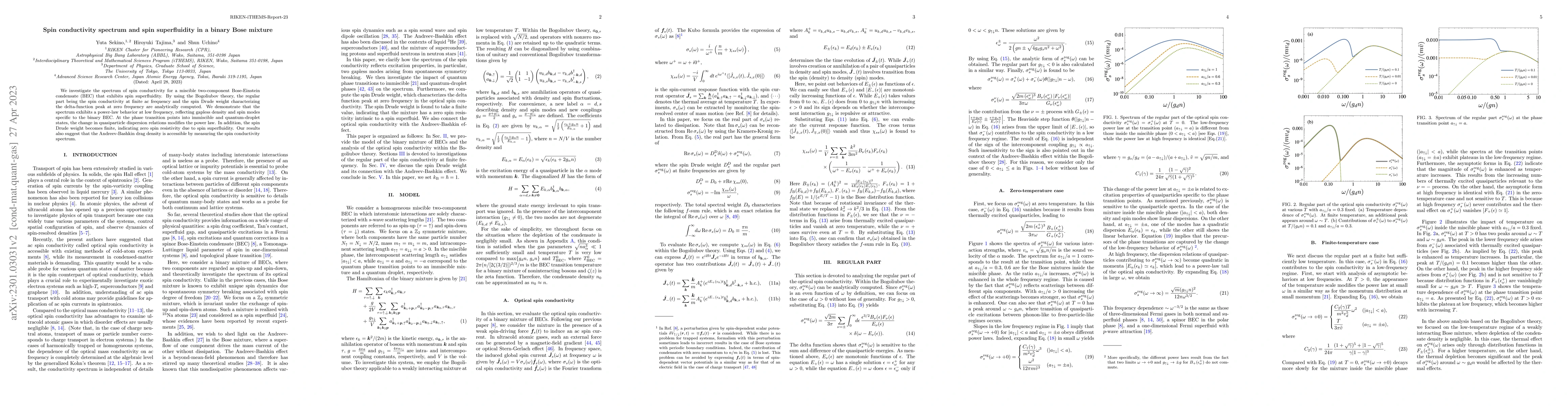Thumbnail for Spin conductivity spectrum and spin superfluidity in a binary Bose
  mixture