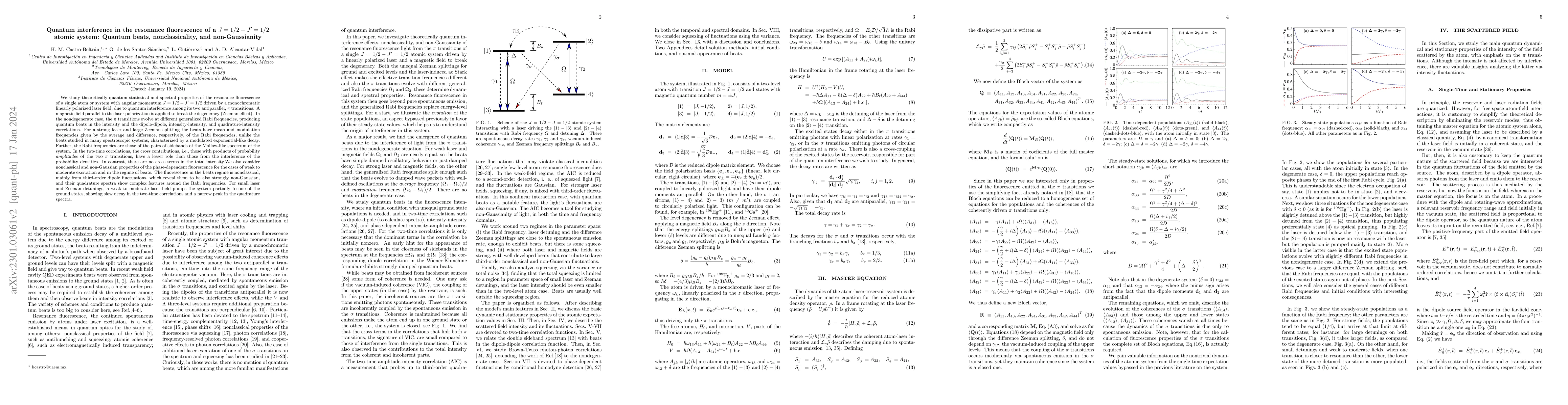 Thumbnail for Quantum interference in the resonance fluorescence of a $J=1/2$-$J'=1/2$
  atomic system: Quantum beats, nonclassicality, and non-Gaussianity