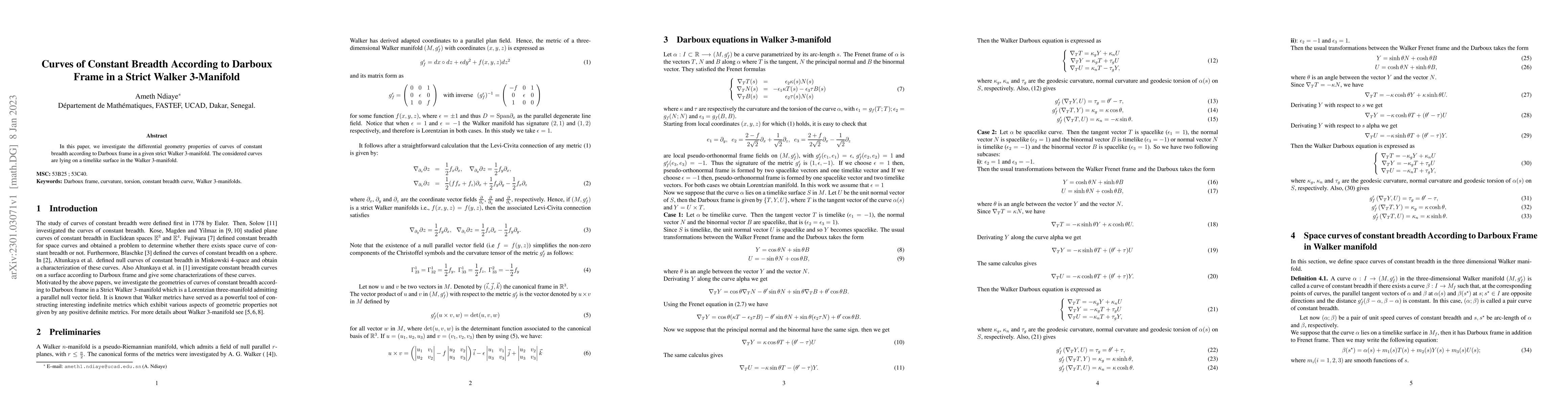 Thumbnail for Curves of Constant Breadth According to Darboux Frame in a Strict Walker
  3-Manifold