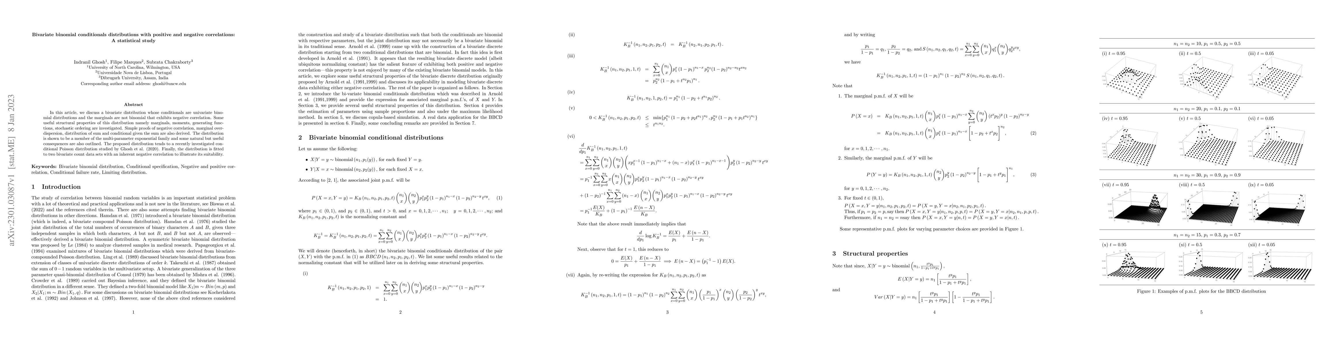 Thumbnail for Bivariate binomial conditionals distributions with positive and negative
  correlations: A statistical study