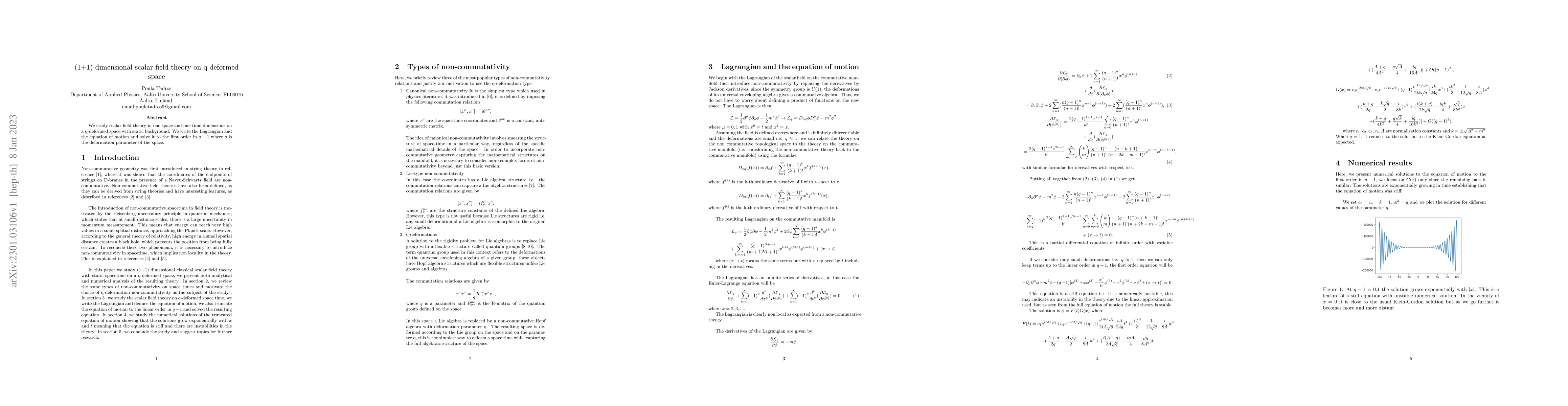 Thumbnail for (1+1) dimensional scalar field theory on q-deformed space