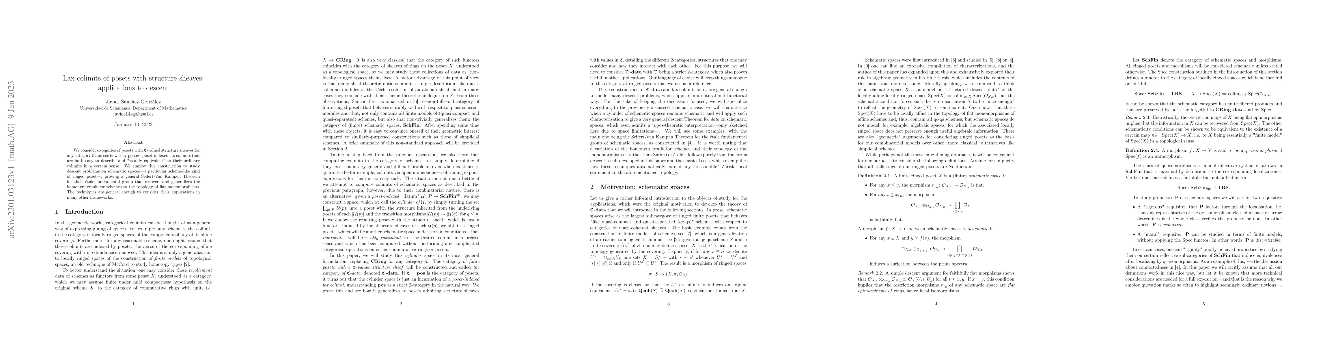 Thumbnail for Lax colimits of posets with structure sheaves: applications to descent