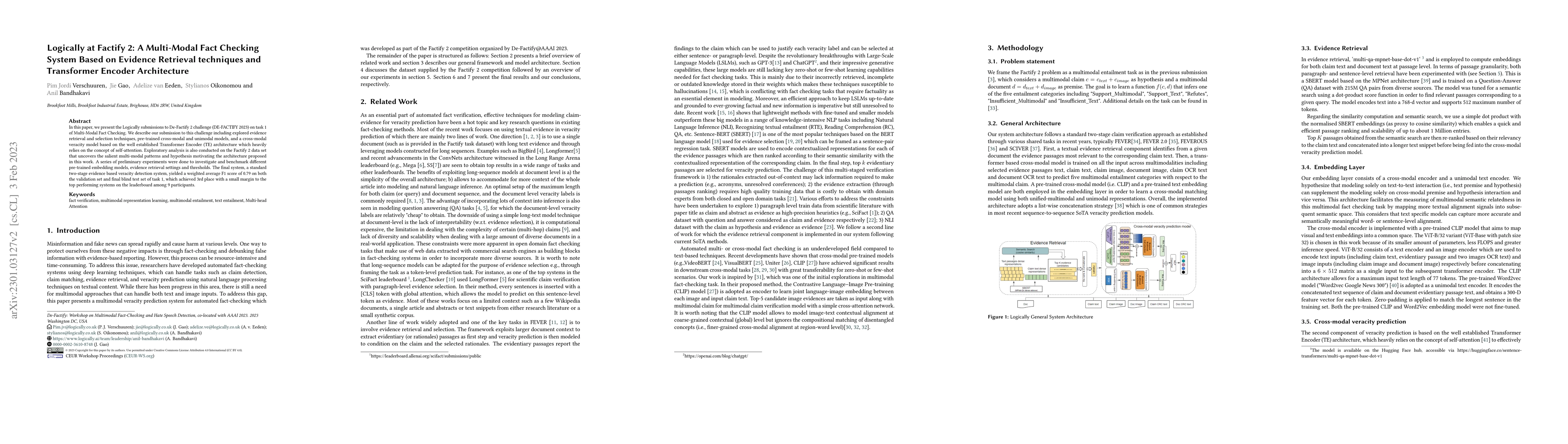 Thumbnail for Logically at Factify 2: A Multi-Modal Fact Checking System Based on
  Evidence Retrieval techniques and Transformer Encoder Architecture