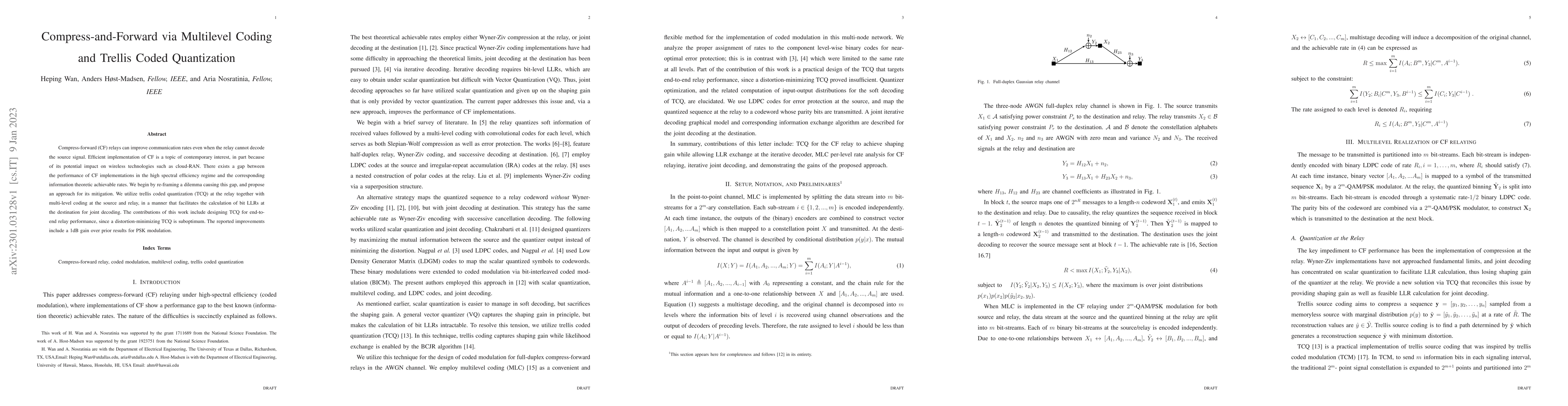 Thumbnail for Compress-and-Forward via Multilevel Coding and Trellis Coded
  Quantization