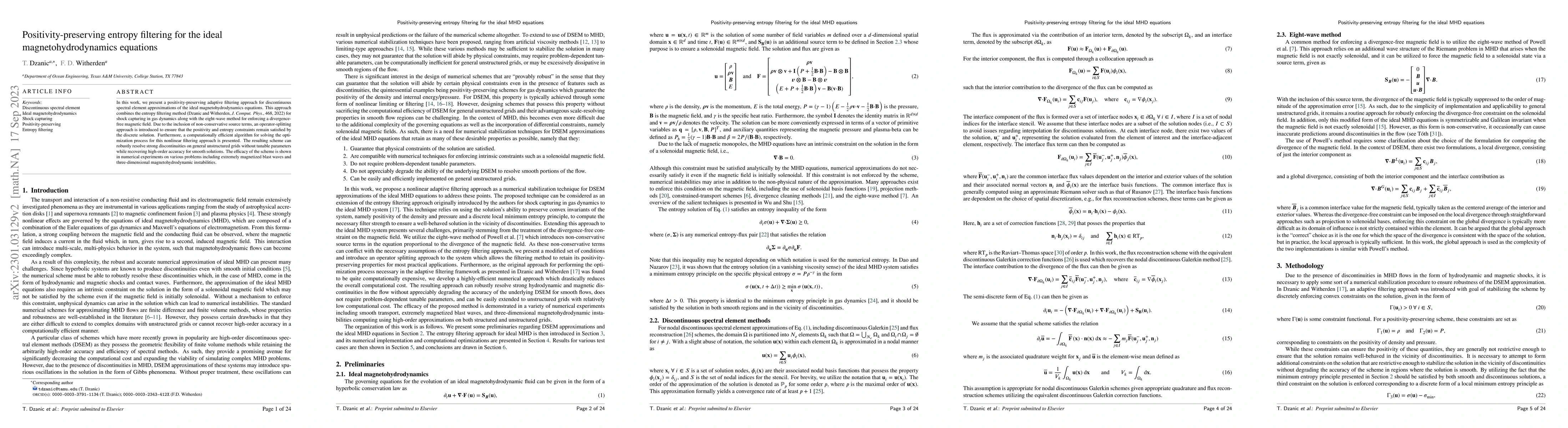Thumbnail for Positivity-preserving entropy filtering for the ideal
  magnetohydrodynamics equations