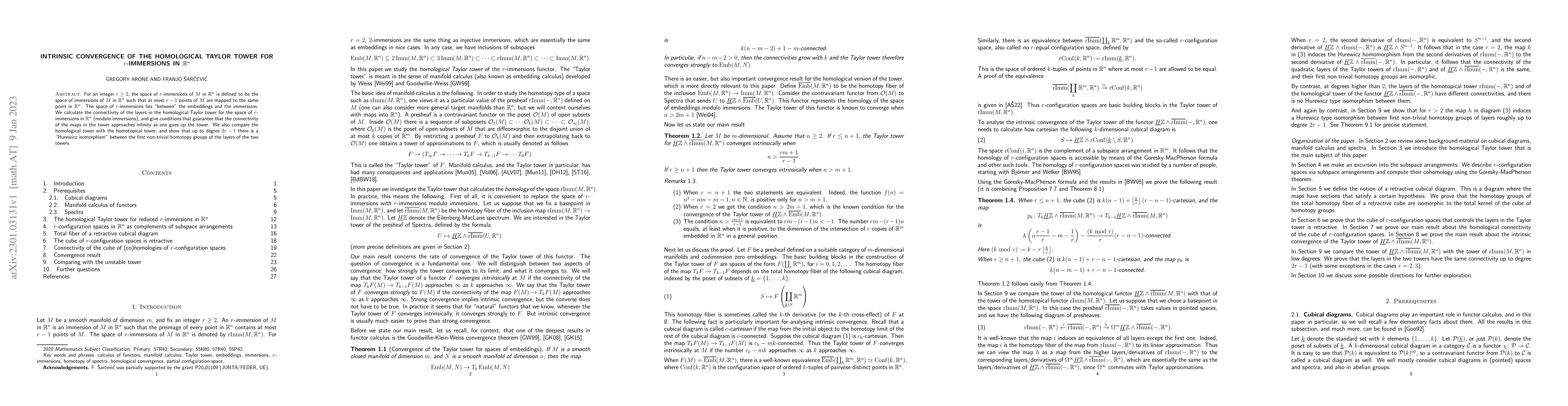 Thumbnail for Intrinsic convergence of the homological Taylor tower for $r$-immersions
  in $\mathbb R^n$