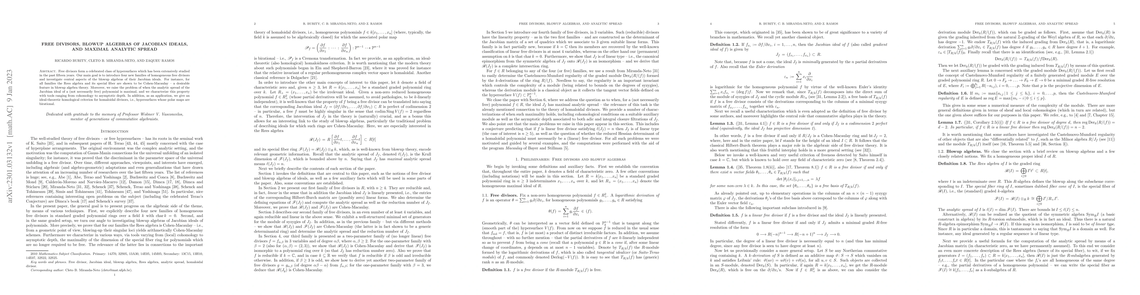 Thumbnail for Free divisors, blowup algebras of Jacobian ideals, and maximal analytic
  spread